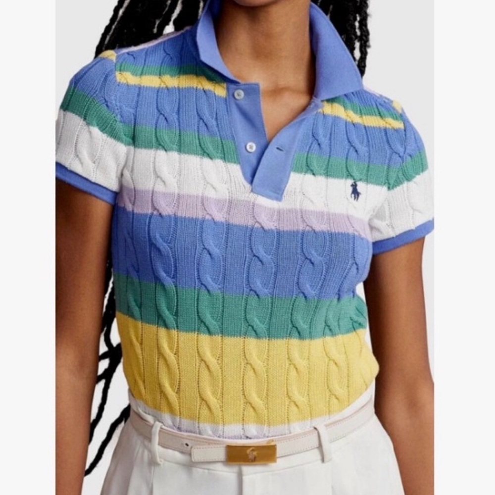 Polo by Ralph Lauren Striped Cable Knit Crop Top - Picture 2 of 4